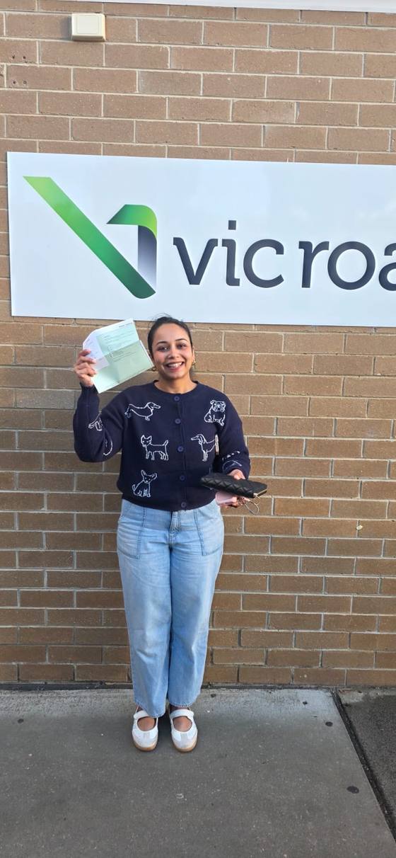 Pathfinder Driving School student celebrating their driving test pass at VicRoads Mitcham (Ringwood)